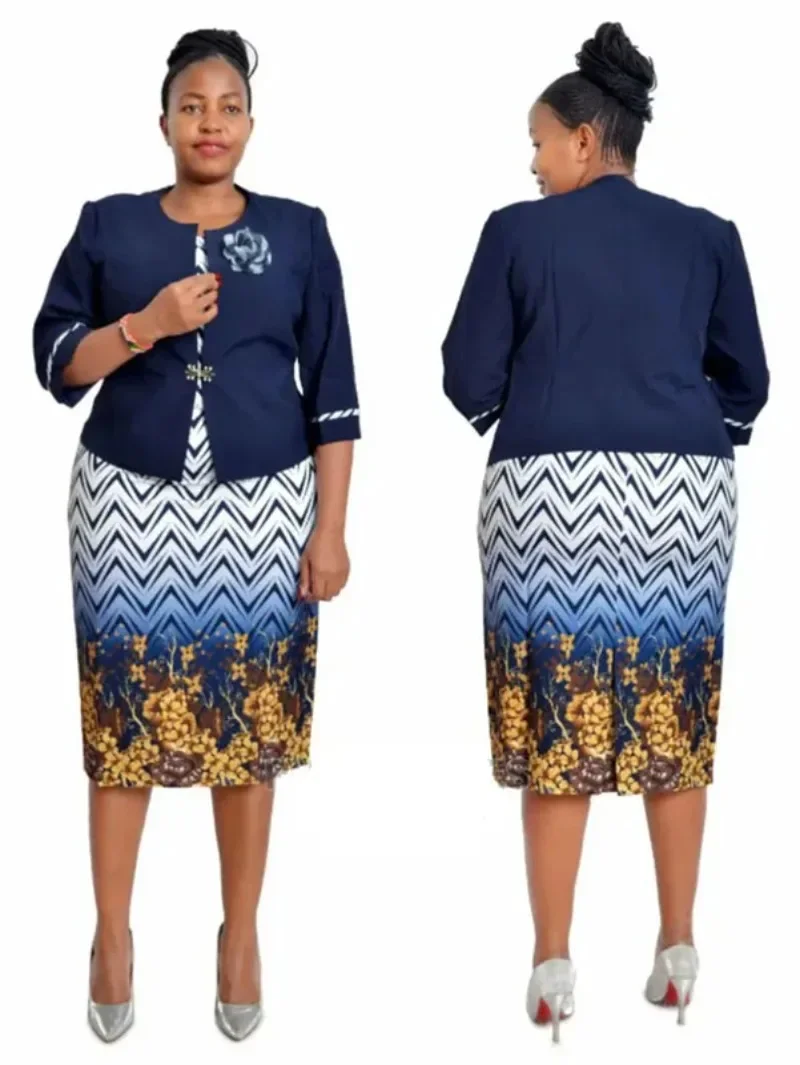 Robes africaines pour femmes, vêtements de bureau, ensemble deux pièces, manteau imprimé de haute qualité, ensembles haut et robe