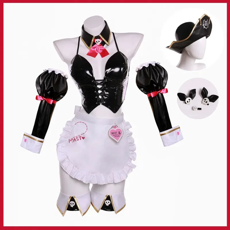 

Аниме-игра NIKKE: Богиня Победы Маст, карнавальный костюм, платье горничной из искусственной кожи, сексуальные шорты, шляпа, парик, женский милый карнавальный костюм; 2'a, 6.h