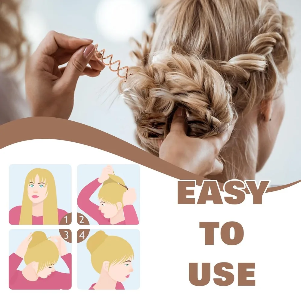 Spiral Hair Pins for Thick Hair 20pcs 2 Inch Bun Twister Non Scratch Rose Gold Spin Clip Round Bun Maker Women Hair Accessories