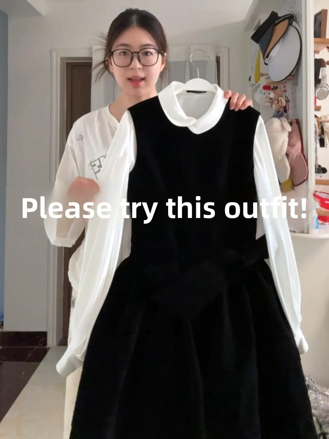 

plus Size Bla Long Sve Dr with Inner irt Korean Hepburn Sle Two-Piece Set Faionable And Ele for plus Size W...