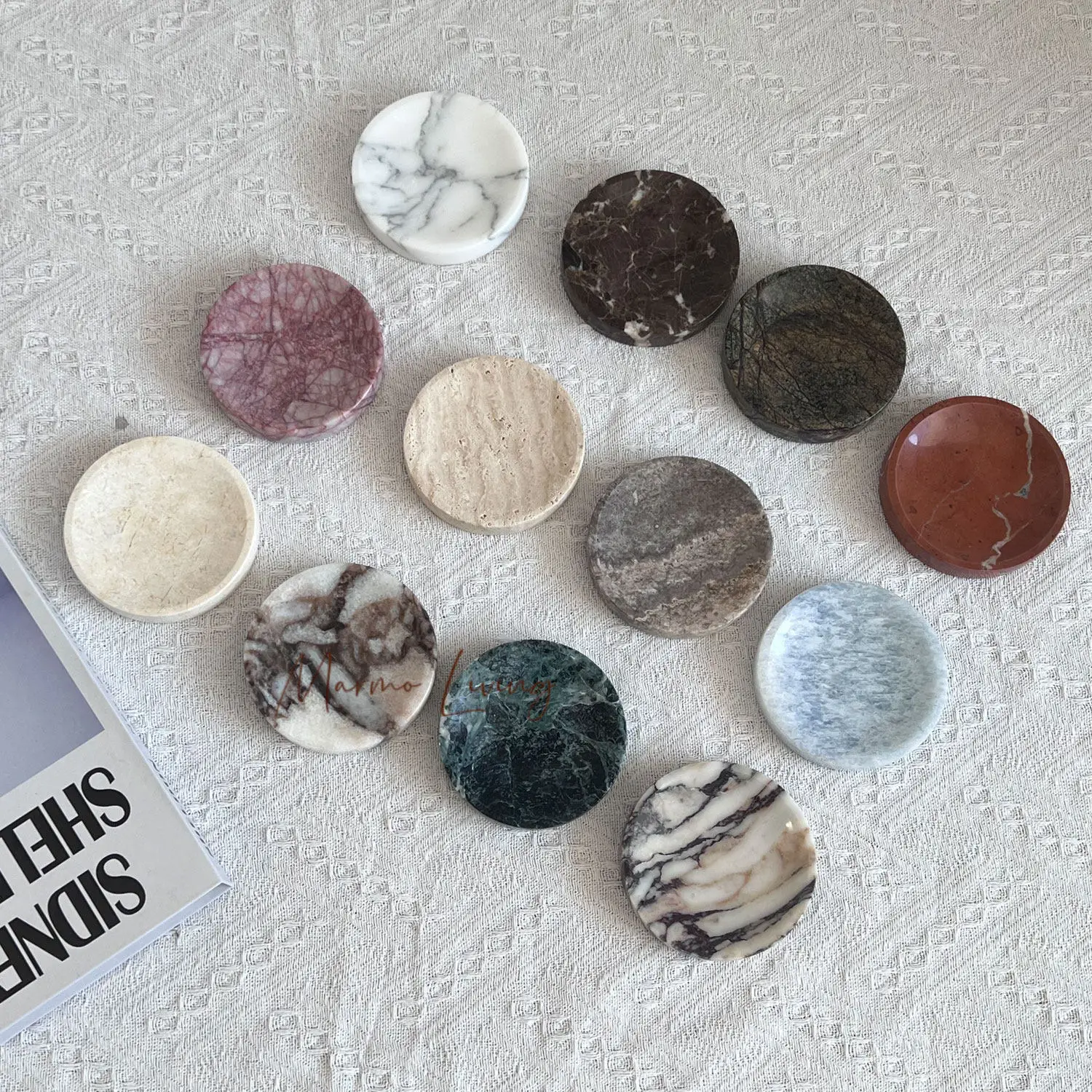 

French Luxury Marble Jewelry Tray Stone Round Coaster Round Decorative Stone Dish for Desktop Organizer