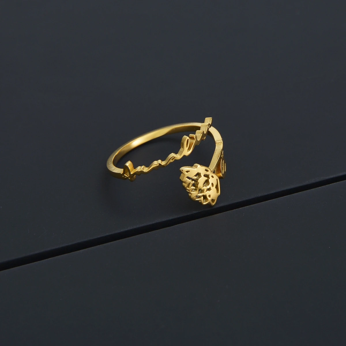 Custom Engels Naam Maand Bloem Ring Rvs Gold Brief Verstelbare Sieraden Hand Cirkel Voor Vrouwen Verjaardagscadeau