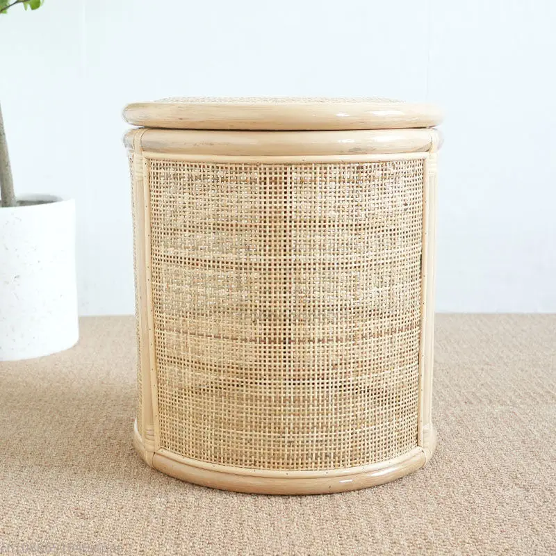 

Mediterrian-style Rattan Shoe-changing Stool Household Clothes Storage Basket Bedroom Makeup Stool and Chair