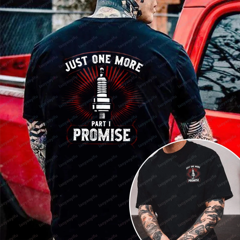 Camiseta de algodón con gráfico automotriz y eslogan de bujías y la frase "Just One More Car Part" para hombre, camiseta informal de manga corta con cuello redondo