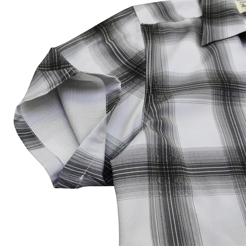 Summer Cuban Neck Blue Black WACKO MARIA Check Plaid Digital Print Mens Womens Loose Hawaiian Short Sleeve Shirt