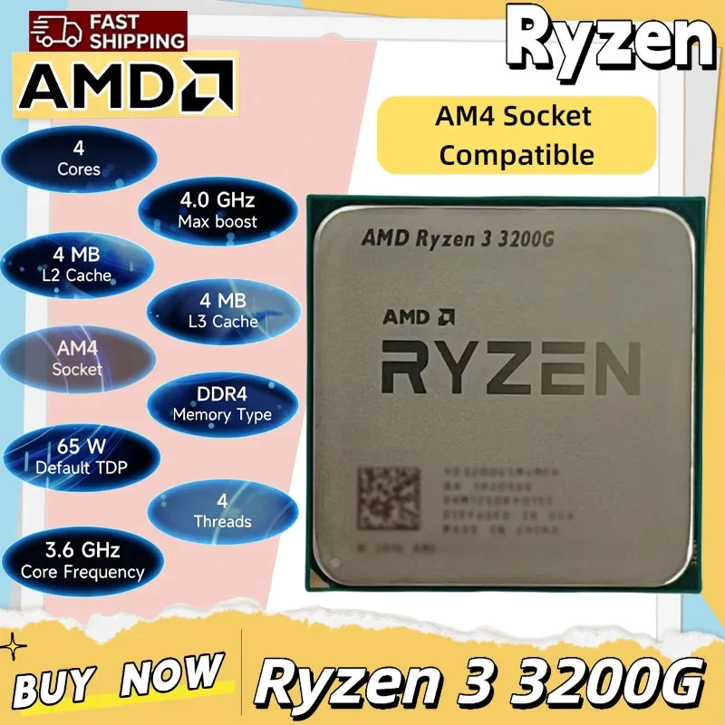 AMD Ryzen 3 3200G 3.6GHz Quad-Core 4-Thread 65W AM4 CPU with Radeon Vega 8 Graphics Desktop Processor Gaming CPU