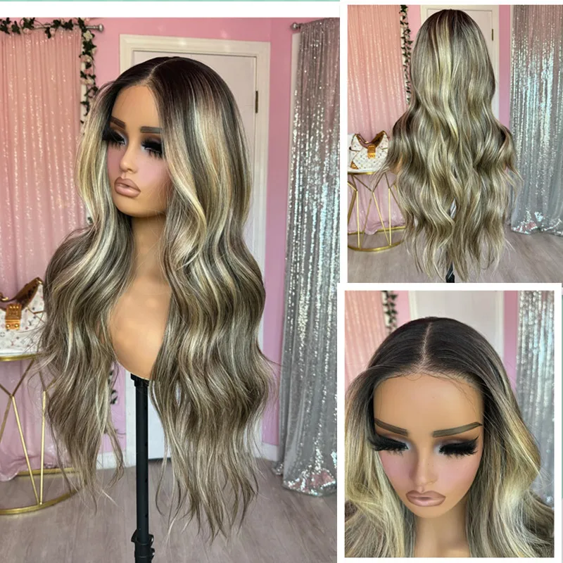 Balayage Warm Brown with Honey Blonde Highlights HD Lace Synthetic Cosplay 100% Natural Hair Wigs Cheap Sale Top Grade Lace Wigs