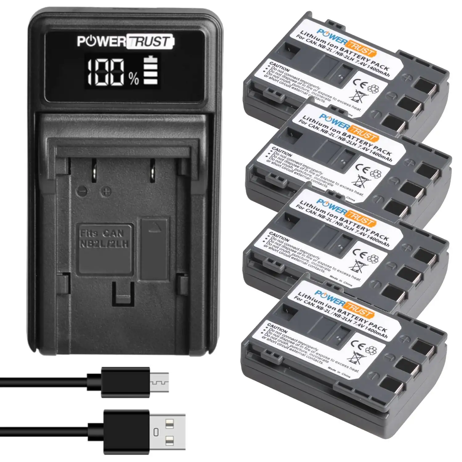 PowerTrust NB-2L NB-2LH Battery+LED Charger for Canon EOS 350D 400D Rebel XT XTi G7 G9 S80 S70 S60 S50 S45 S40 S30 DC410 DC420