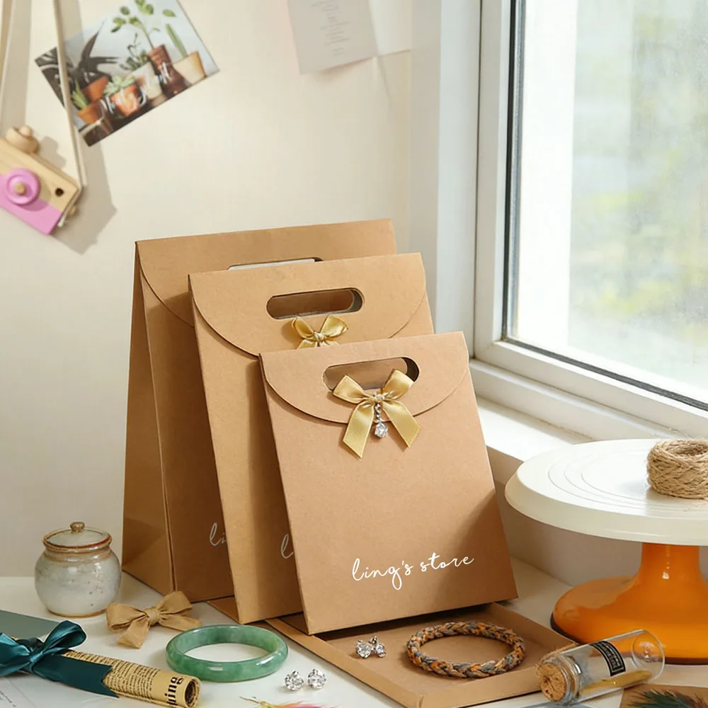 

24/50/100 шт. подарочные пакеты-сумки с клапаном, на липучке, с бантом, для украшений, аксессуаров, сувениров, бумажные пакеты для подарков, на день рождения, для духов