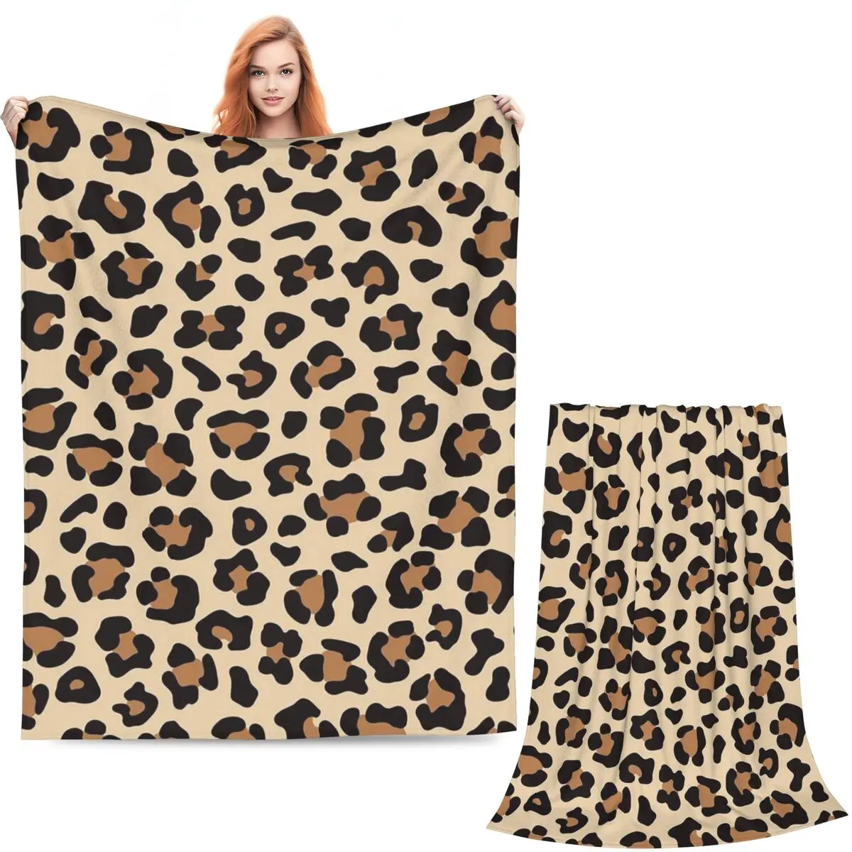 Light Brown Leopard Pattern Blanket Soft Warm Flannel Throw Blanket Bedding for Bed Living room Picnic Travel Home Couch