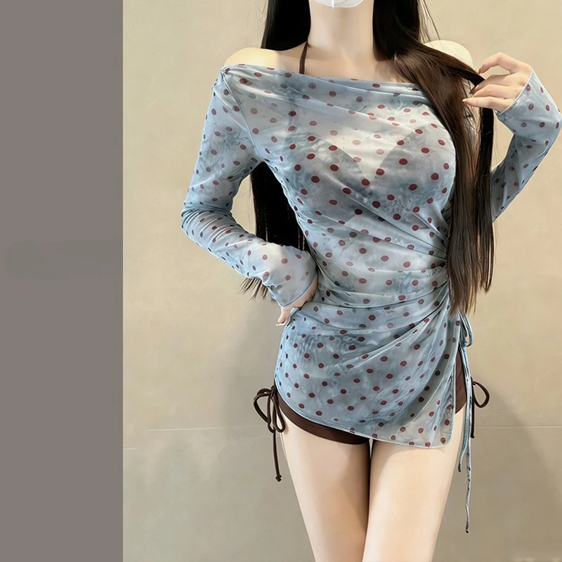 

Сексуальные шорты с принтом в горошек и эффектом пуш-ап, комплекты бикини из трех предметов с сетчатым топом с длинными рукавами, купальник-бикини.