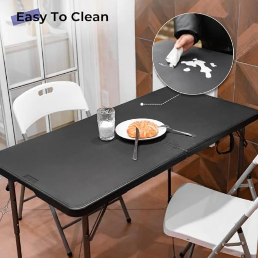 Folding Table 4 Foot Portable Heavy Duty Plastic Fold-in-Half Utility Table Small Indoor Outdoor Adjustable Height Folding with - view 4