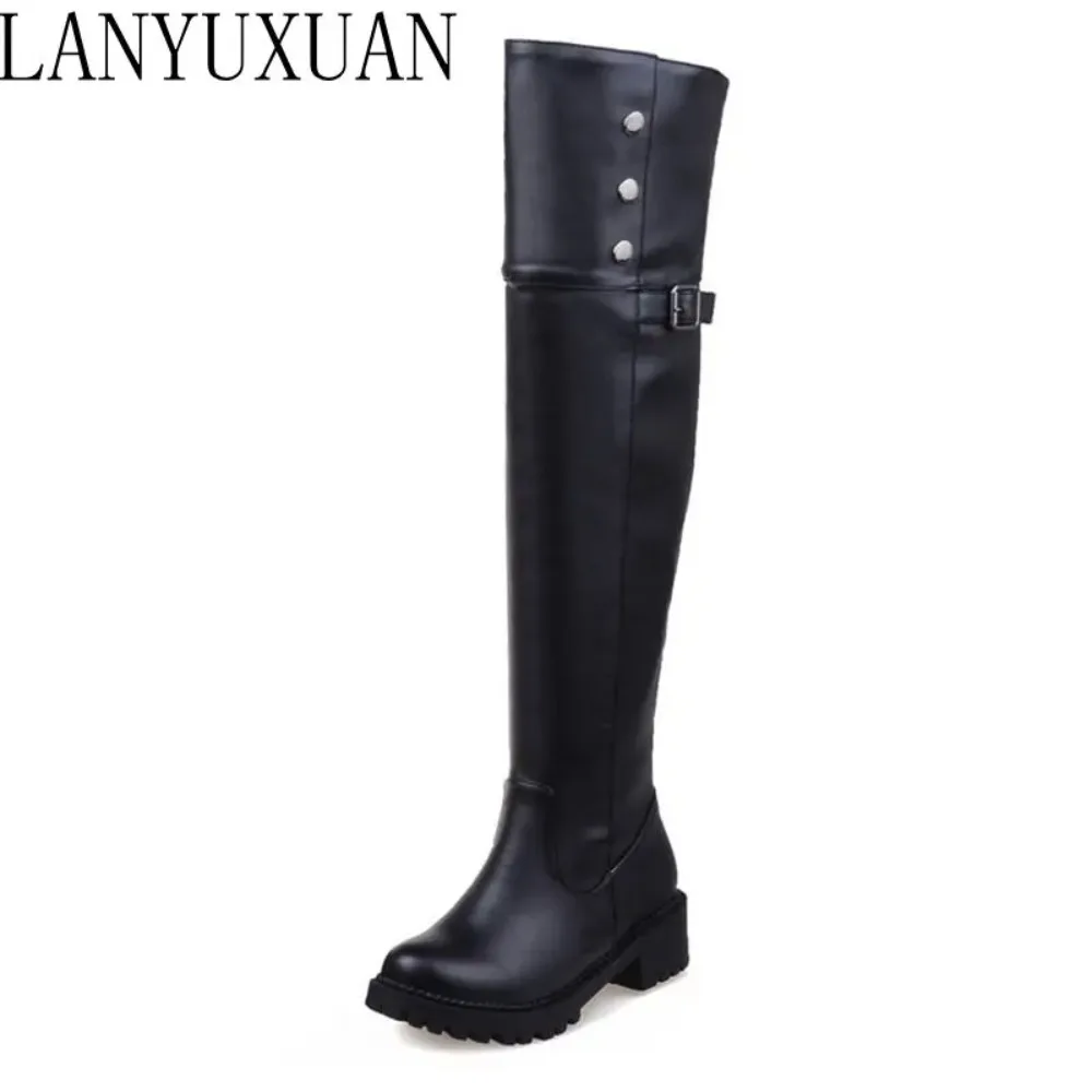 BLXQPYT Women\'s Super Big Size over Knee Half Wedge Boots Winter Warm Snow Fashion Footwear Shoes  30-52 X-01