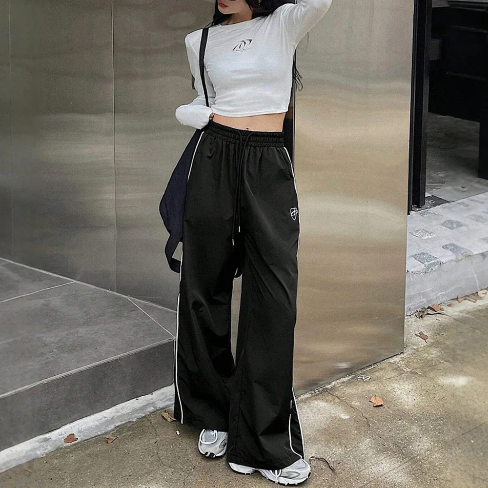 CPSYMYM Pantaloni Primavera Estate Casual Sportivi SideStripe Vita alta Coulisse Pantaloni giornalieri a figura intera per le donne