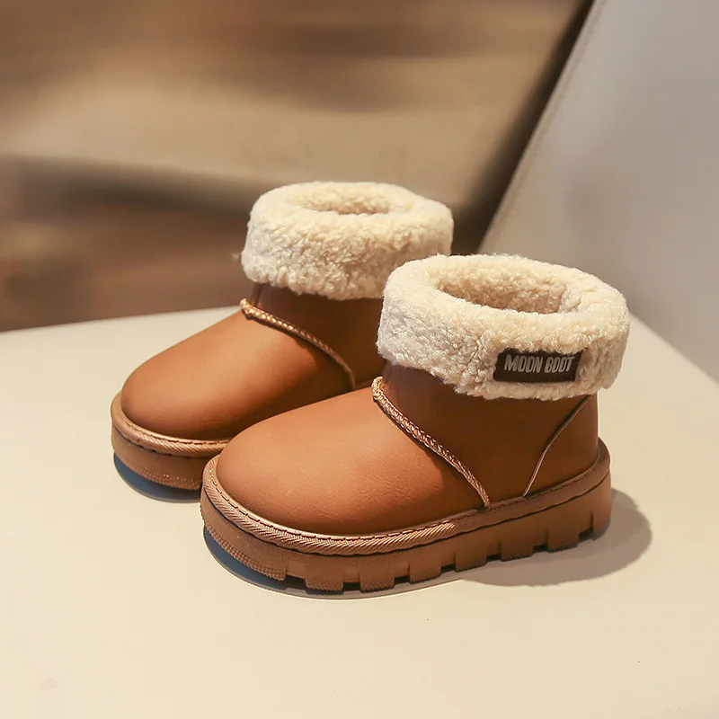 الأطفال حذاء من الجلد الجلد المدبوغ الدافئة أصابع مستديرة الاطفال أحذية بوت قصيرة تنوعا لينة 2025 شتاء جديد بنين بنات أحذية كاجوال النمط الكوري #1