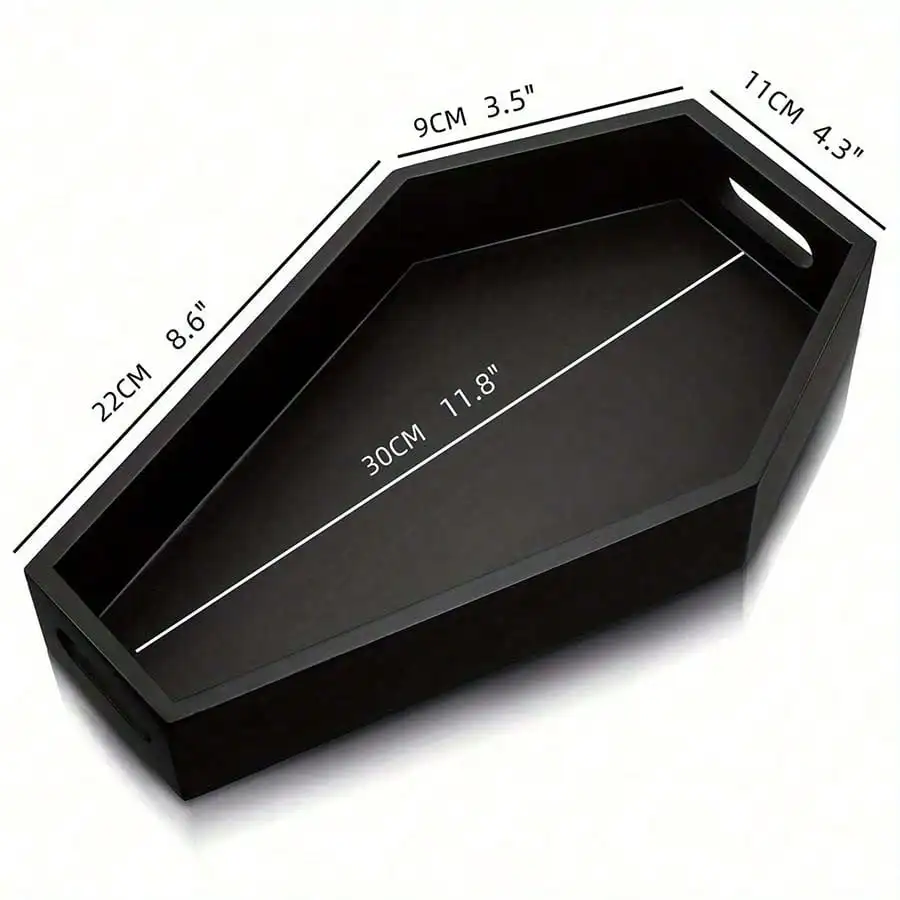 1pc Halloween Wooden Coffin Tray - Black Spooky Gothic Style Tray, Perfect For Home Desktop Decor And Bookshelf Display Basket. Halloween Decoration. Gothic Style Halloween Decor, Merry Christmas, Winter, Holiday SH260730105034349704392