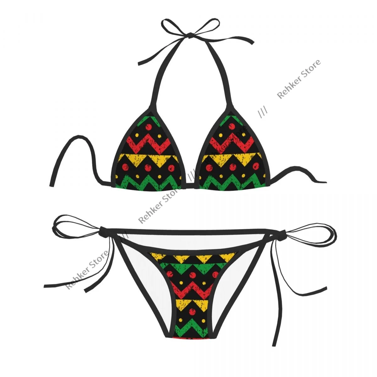 Sexy Bikini Women Swimsuit Two Piece Swimwear Zigzag Reggae Background Bathing Suit Beachwear