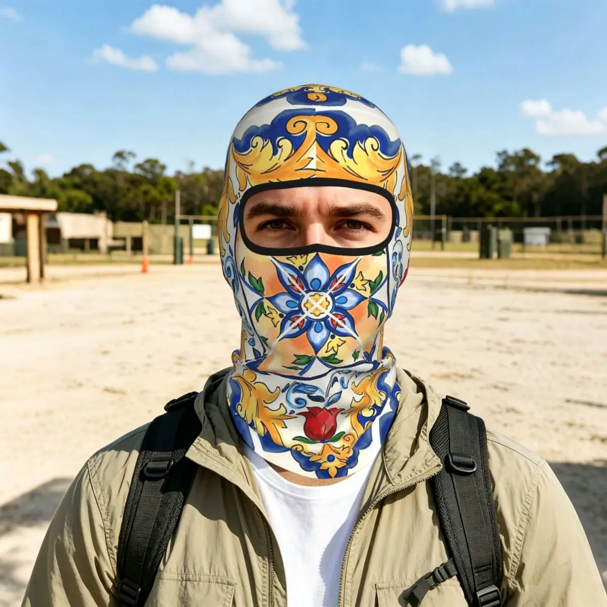 Sicilian Majolica Floral Flourishes Tile Thin Balaclava Full Face Mask Sun Protection Neck Gaiter For Motorcycle Fishing Outdoor