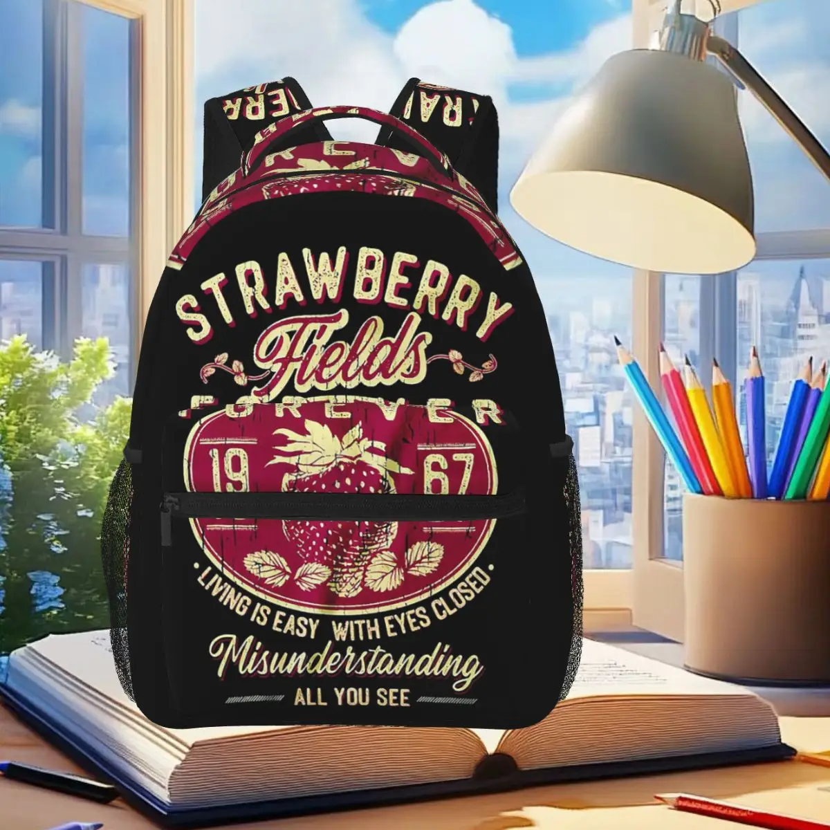 Strawberry Fields Forever The Beatle Band Backpack Student Boys Girls BookBag Kids School Bag Laptop Shoulder Bags for Men Women