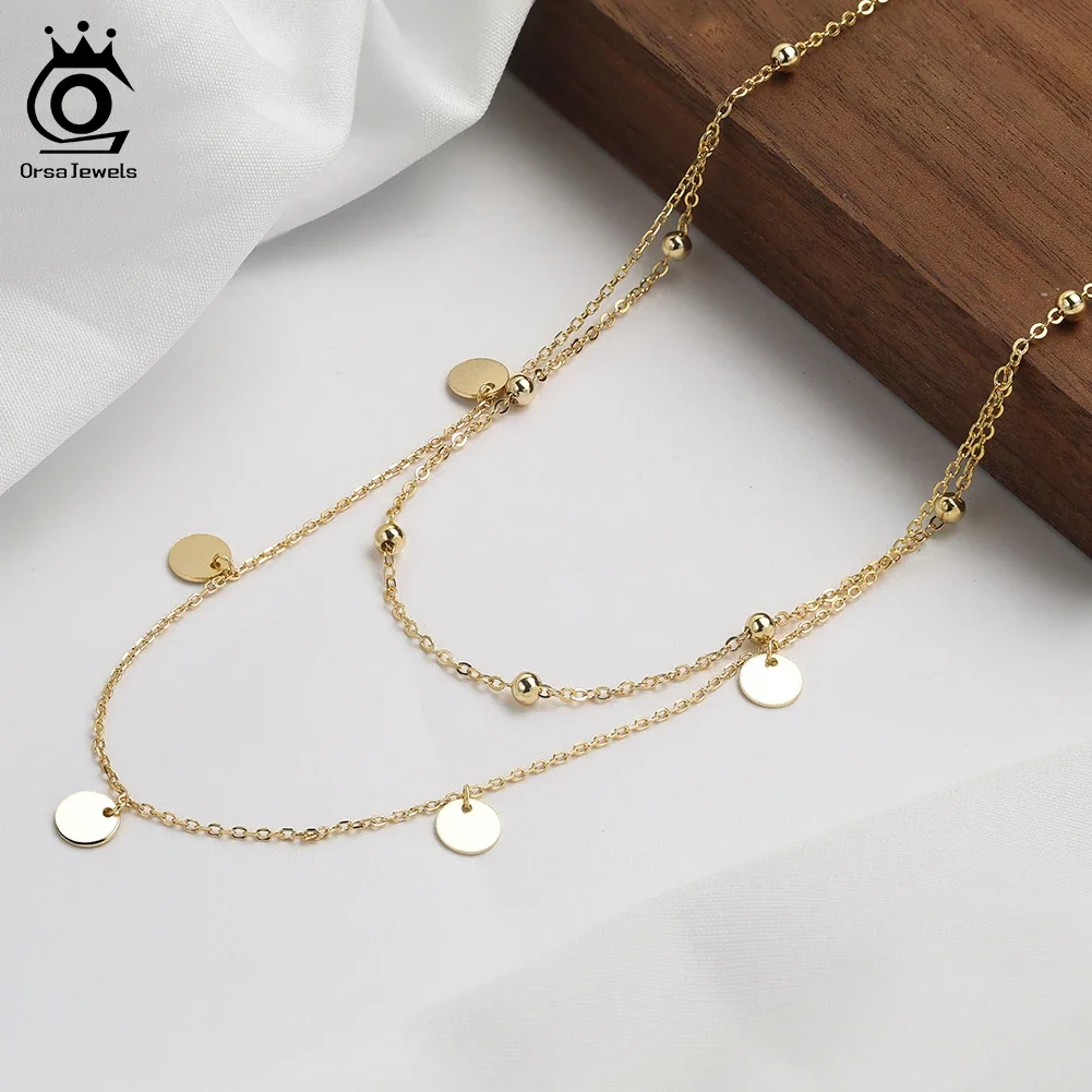 

ORSA JEWELS Elegance Layered 925 Sterling Silver Chain Necklace Daily Stackable Double Chain Jewelry Valentine Gift BQN21
