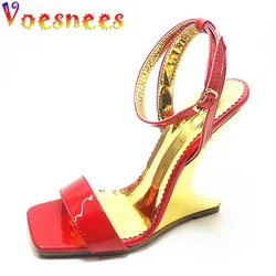 Wedge Sandals Women Personality Design Square Head One Word Band High Heels Party Pumps Star Dress Heel Less Shoes 2022 Newest