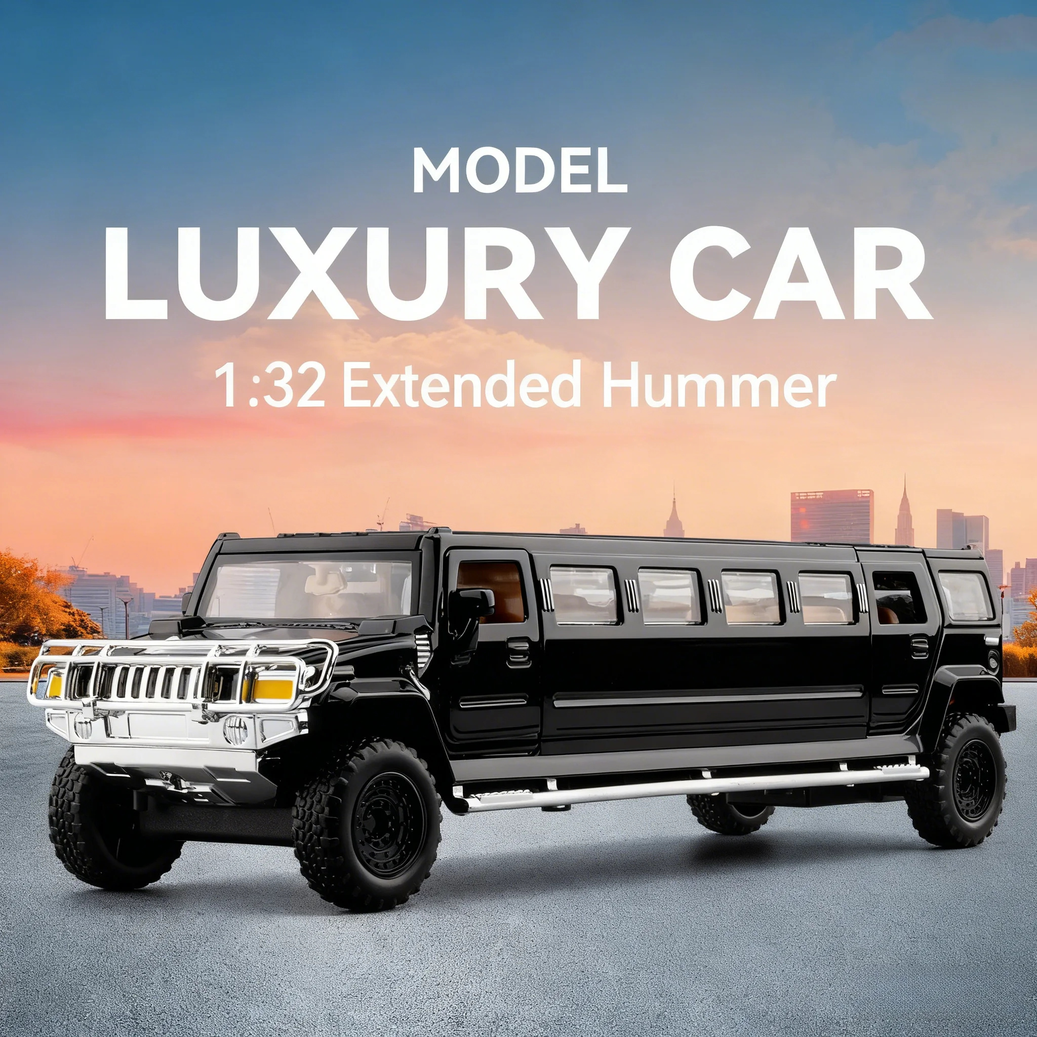 1:32 합금 롱휠버 리무진 자동차 모델 금속 다이캐스트 차량 소리와 빛이 나는 풀백 자동차 컬렉션 장난감 어린이 선물 B226