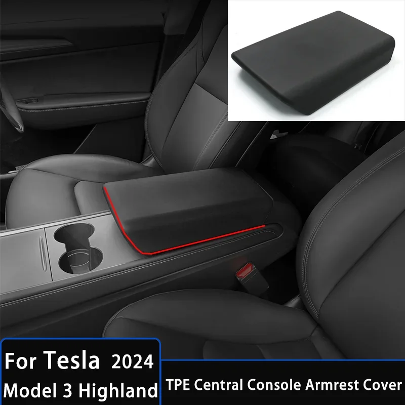 Central Control Armrest Box Protective Cover for Tesla Model 3 Highland 2024 TPE Non-slip Mat Protector Pad Interior Accessories