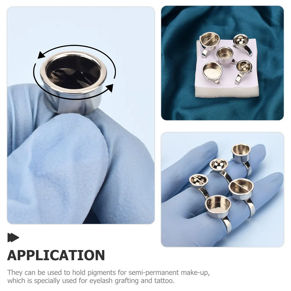 

5Pcs Stainless Steel Finger Ring Holder for Tattoo Pigment Ink and Lash Glue Wearable Cup for Easy Application Free Hands Use