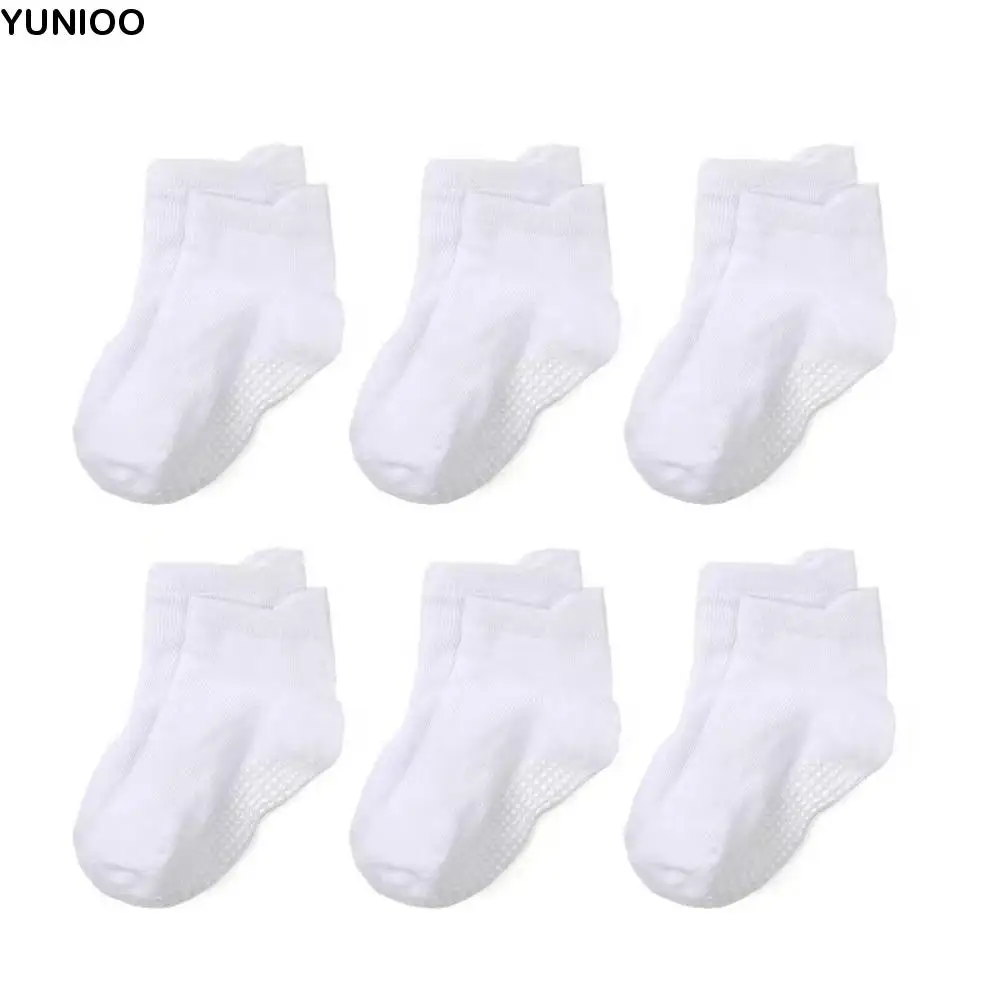 

6Pairs Cute Cotton Baby Solid Socks Non-slip Infant Kids Tube Sock Short Newborn Toddle Walking Socks Baby