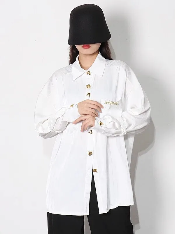 Primavera 2025 Nuovo Sle Satin irt Comodo Casual Bottone dorato Donna Faion Icon Ampia gamma di utilizzo Lungo Sve Ne