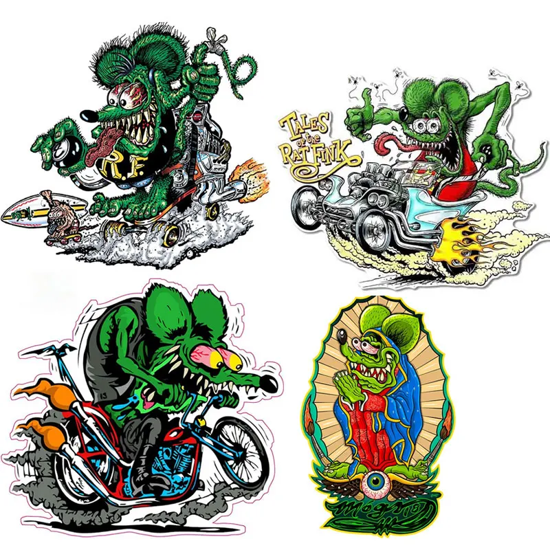 

Rat Fink Sticker Evil Rat Riding Motorcycle Motorcycle Refrigerator Helmet Laptop Skateboard Mug Decal