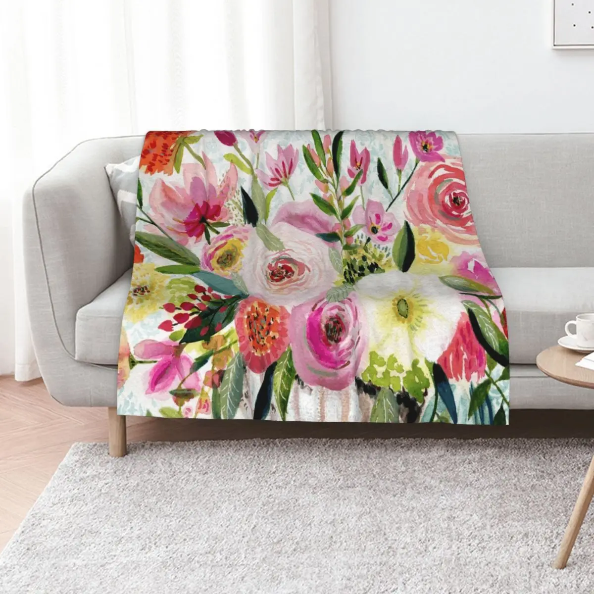 Dance of Flowers Throw Blanket Faux Fur Soft Warm Blanket for Bed