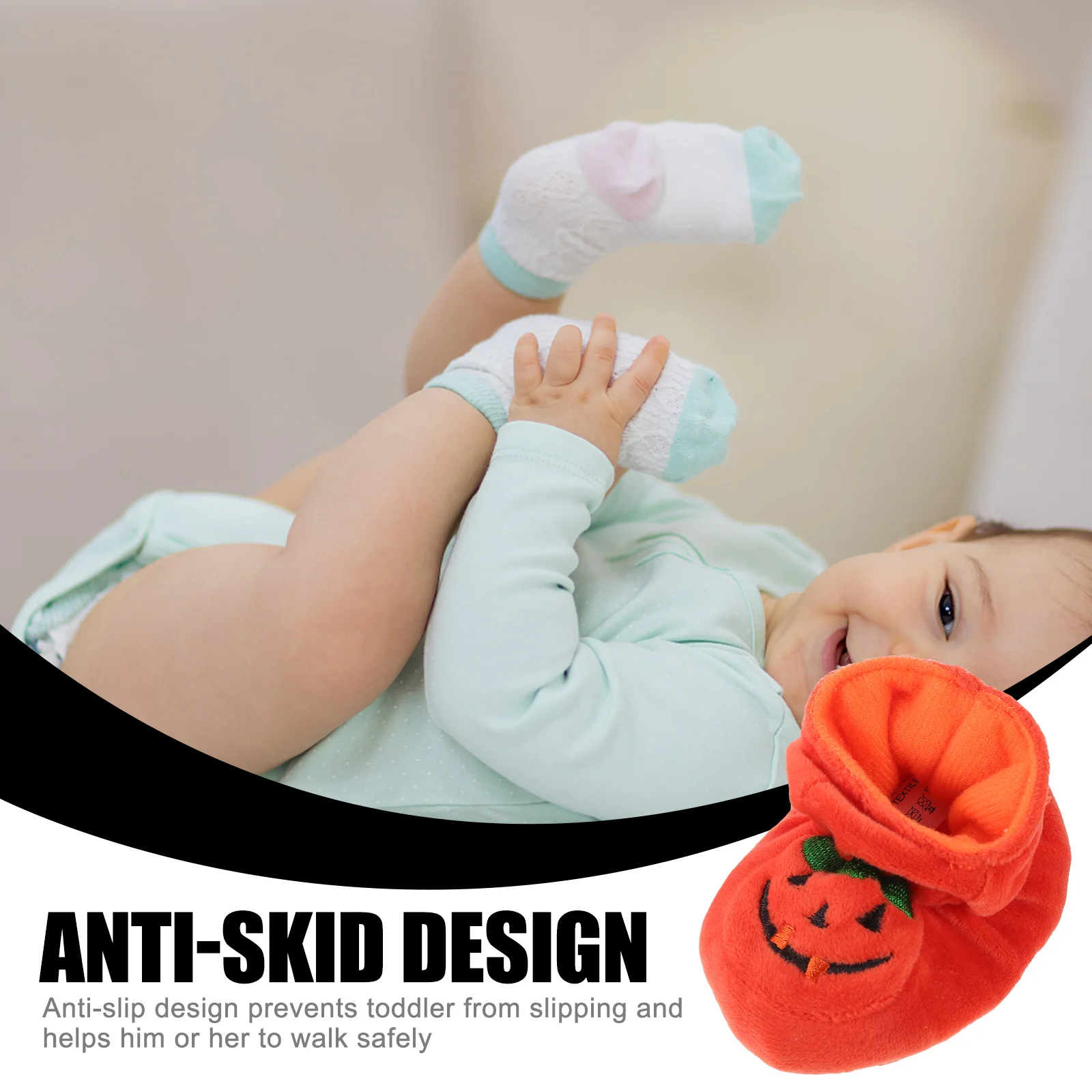 

1 Pair Anti-Slip Baby Shoes 10Cm Soft Sole Cotton Toddler Prewalker Pumpkin Design Winter Autumn Infant Floor Shoes For New