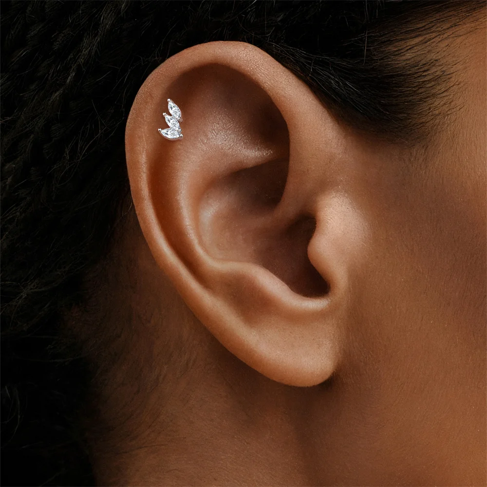 KOJ 1PC 925 Sterling Silver Moissanite Star Moon Flat Back Cartilage Stud Earring Women Fine Jewelry For Wedding Party Gift