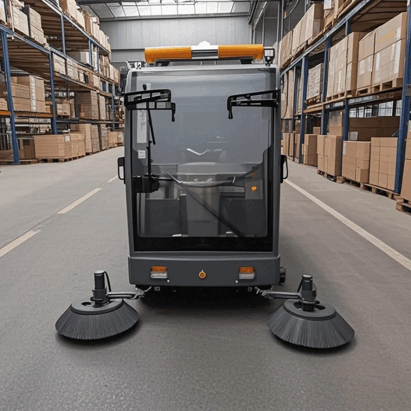 Compact Electric Street Sweeper Large Ride-On Vacuum High Pressure Washer Enclosed Cab New Industrial Brushes 48v Floor Sweeper