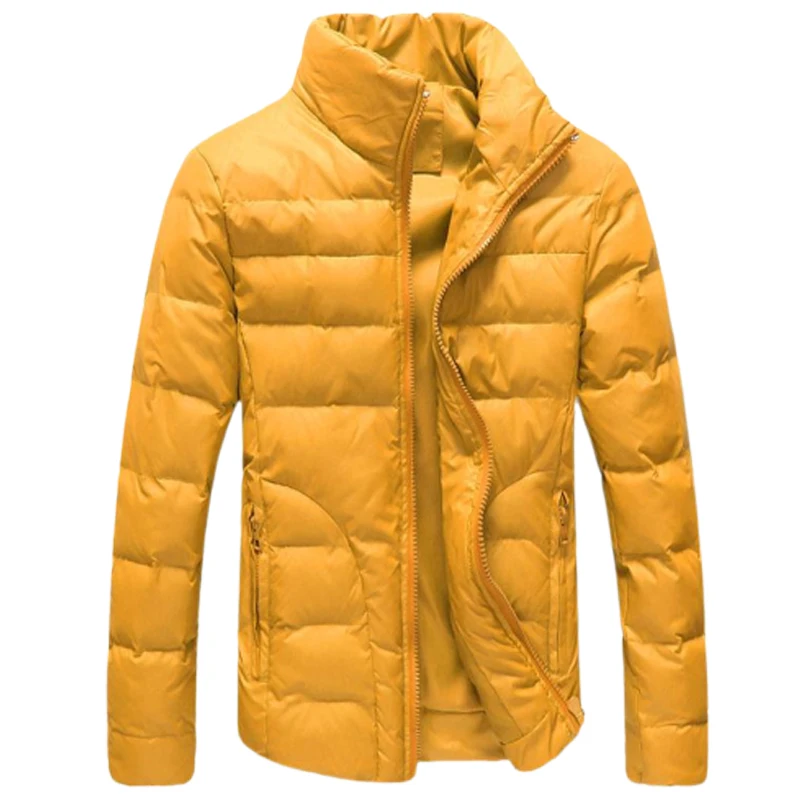 Parka acolchada para hombre, chaqueta cálida de Color sólido con cuello levantado, abrigo blanco con cremallera, ropa de invierno