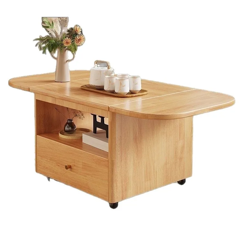 LH solid wood lift-up coffee table, dining table, portable dual-purpose folding multifunctional telescopic tea table