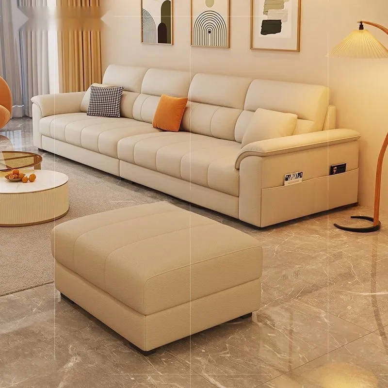Divano moderno e semplice in pelle da grattare per gatti, soggiorno familiare, piccolo appartamento, tasti per pianoforte in pelle color crema a forma di L