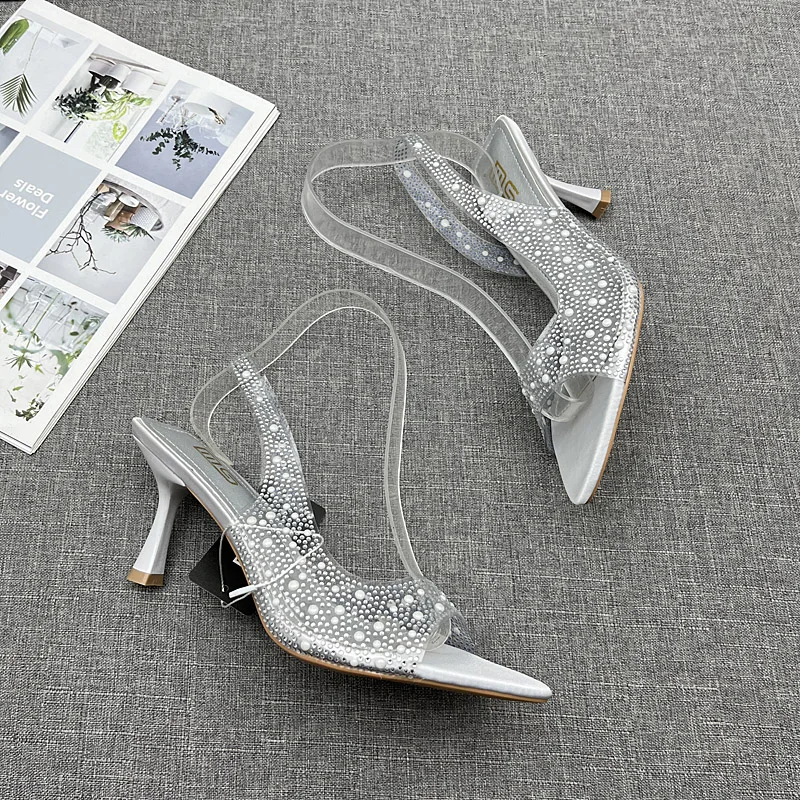 

Modern Sandals Women 2024 New Pvc Transparent Crystal High Heels Fashion Stiletto Sexy Party Women's Sandals