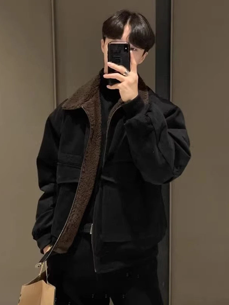

Retro American Workwear Jaet Collared Thiened Fce Men's Winter Warm Cotton Coat High Street Sle Casual Outerwear