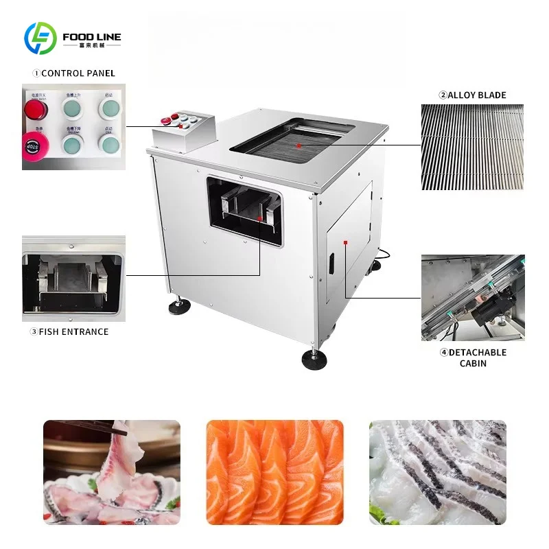 Customized Restaurant Use Small Oblique Fish Cutter Electric Salmon Slicer Combine Fillet Cutting And Fish Cleaning Function