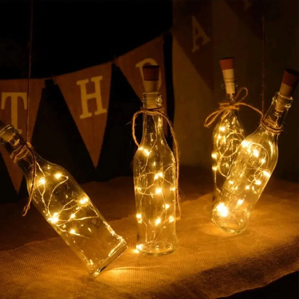 Botella de corcho de luz de hadas recargable por USB para decoración interior, lámpara de cadena de Navidad para dormitorio, fiesta en casa, boda, 2m, 20 LED, 1 pieza