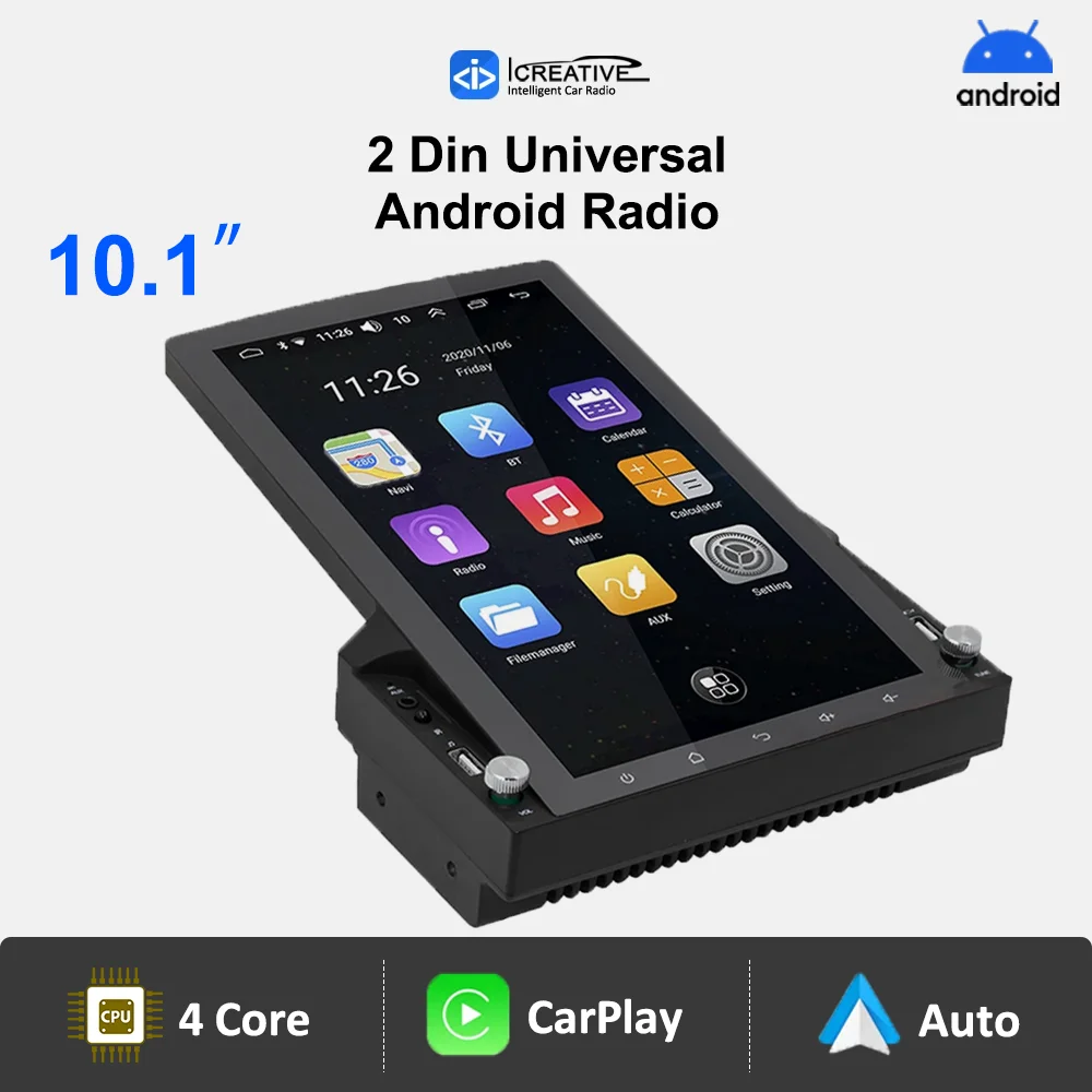 Leitor de Vídeo Multimídia Universal, Rádio Android, Tela Sensível Ao Toque Vertical Tesla, Carplay, Auto Estéreo, Navegação GPS, 10.1 ", 2Din