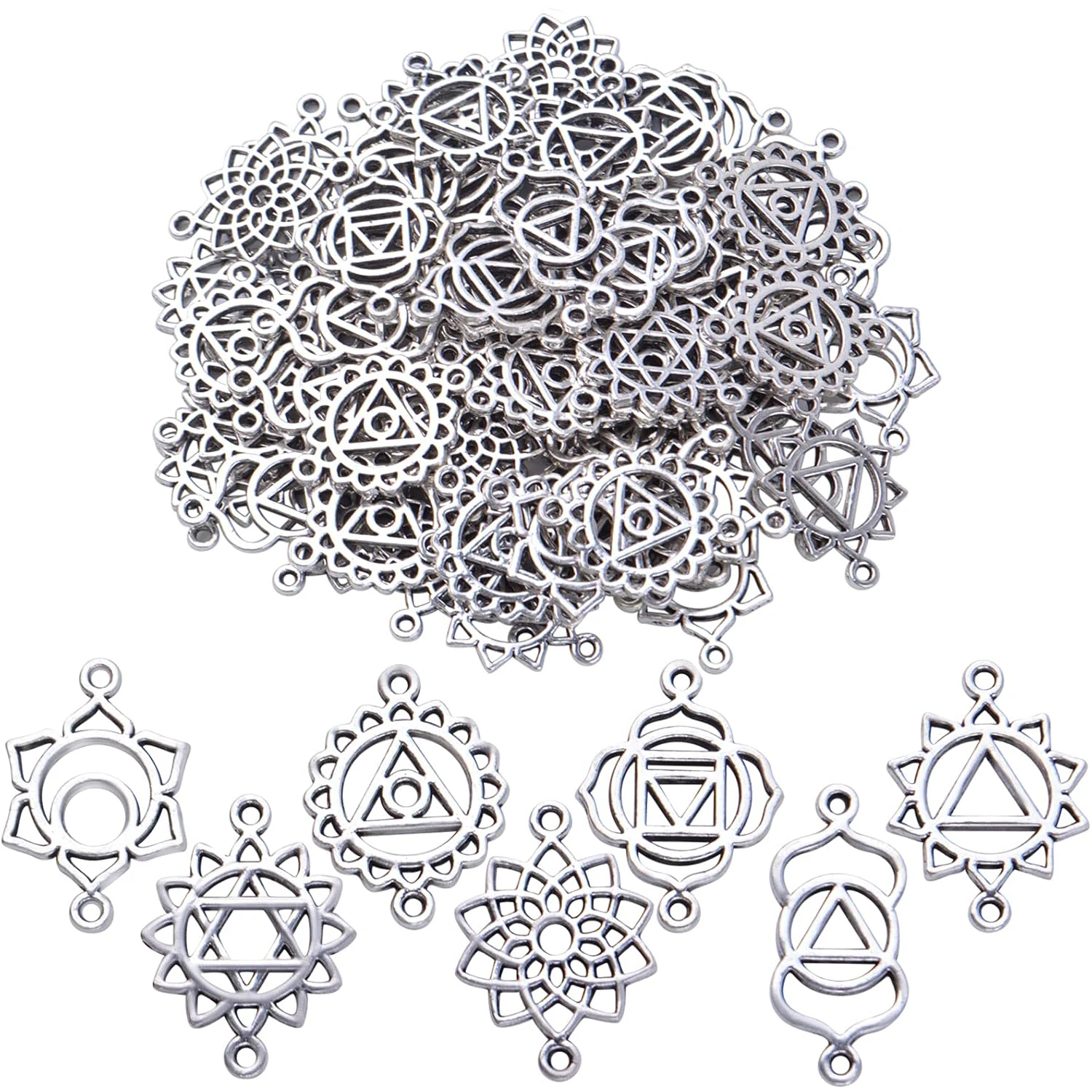 

70 шт. подвесок-коннекторов для чакр, полые цветочные подвески-чакры, фурнитура для рукоделия, для изготовления браслетов, ожерелий, серег