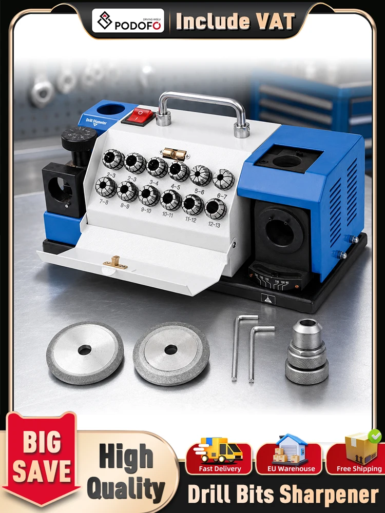 Podofo 220V Hochpräzisions-Spiralbohrer-Schleifmaschine Automatischer Messerschleifer Bohrerschärfer Schleifgerät 90-145 °   Anpassbar für Fabriken, Werkstätten, Heimwerken