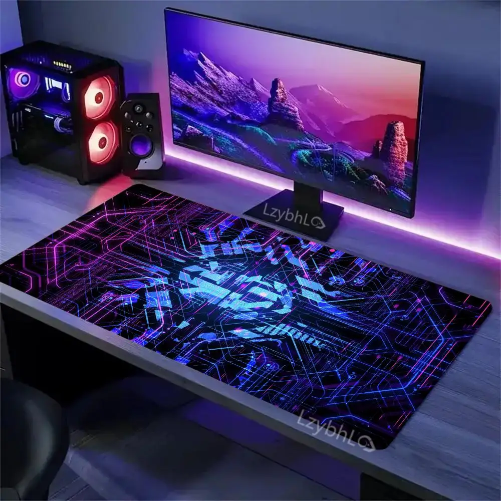 Neon Circuit Gaming Mouse Pad Purple Blue Glow Line Desk Mat Anti‑Slip Rubber Base Extended PC Laptop Game Office Keyboard Mat