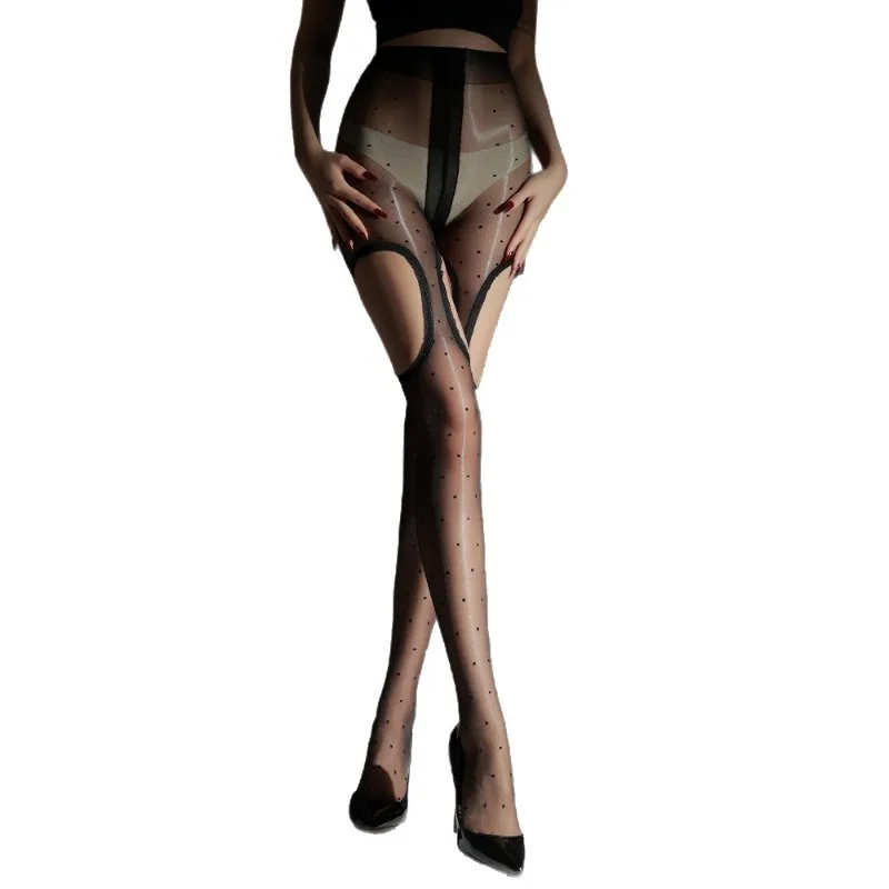 Retro Polka Dot Pantyhose Oil Shiny Tights Glossy Sheer Stockings All-Over Cut-Out Hosiery Sexy Erotic Lingerie Female Stocking