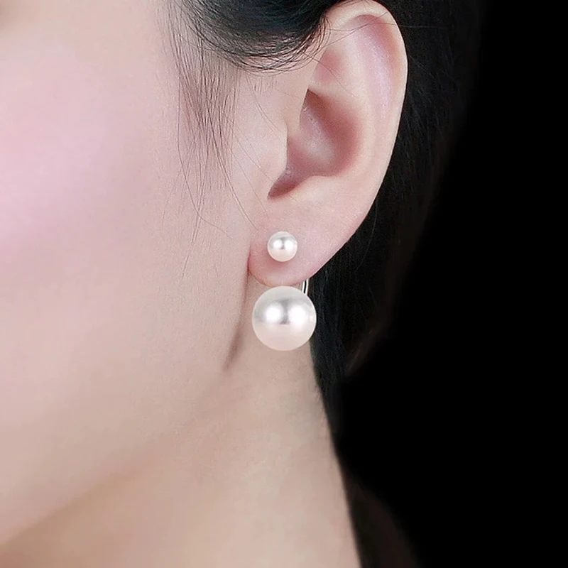 Huitan Double Imitation Pearl Earrings for Women Creative Design Fashion Versatile Female Earring Daily Wear Temperament Jewelry