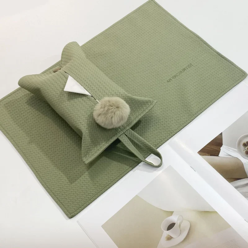 Solid Avocado Green Leather Placemat Woven PVC Waterproof Oilproof Table Mat Heat-insulated Plate Bowl Pad Dinning Room Decor