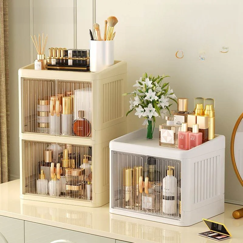 

Коробка для хранения косметики и средств по уходу за кожей для домашнего использования, с двойными дверцами, плоской верхней крышкой, белая, многослойная, для хранения канцелярских принадлежностей